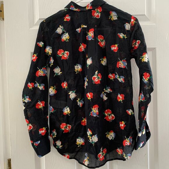 NWT Lauren Ralph Lauren Black Floral Cotton Voile Button Front Shirt - Picture 4 of 8